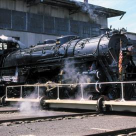 Engine 819 emerges into the sunlight under her own steam power.